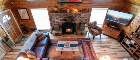 Smart TV, fireplace, video games, DVD player
