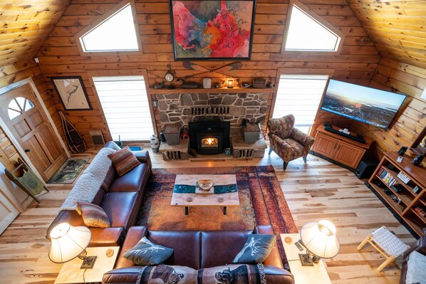 Smart TV, fireplace, video games, DVD player