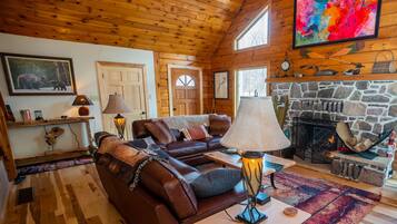 Smart TV, fireplace, video games, DVD player