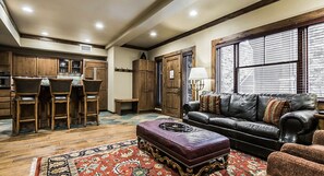 Smart TV, fireplace, DVD player, stereo