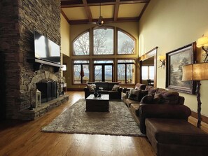 Smart TV, fireplace, video games, DVD player