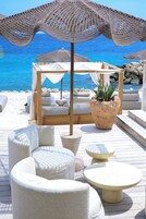 Private beach, white sand, beach cabanas, sun loungers