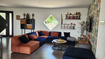 Télévision, lecteur de DVD, livres