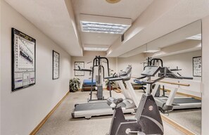 Work out in style with our well-equipped fitness center featuring treadmills and a stair climber.