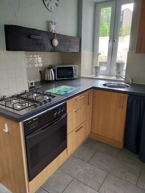 Fridge, microwave, oven, electric kettle