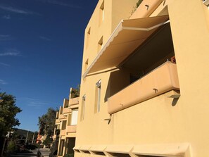 Stylish buildings with clean lines and large windows.