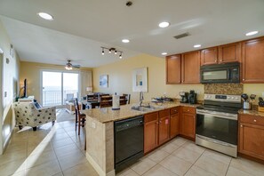 Fridge, microwave, oven, stovetop - 💎Sterling Breeze 406! Direct Beach Front 3Br VIP Beach Svc Included (Panama City Beach)