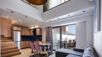 Two Bedroom Suite Split Level, Sea View | Private kitchen | Fridge, oven, stovetop, espresso maker