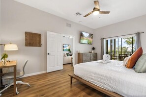 3 bedrooms, desk, iron/ironing board, travel crib