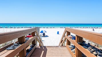 On the beach, sun loungers