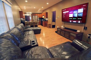 Smart TV, books, music library, stereo