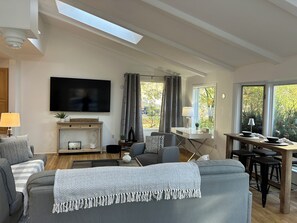 Smart TV, fireplace, video games, books