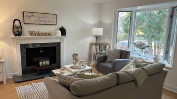 TV connectée, cheminée, jeux vidéo, livres