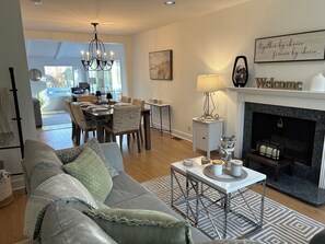Smart TV, fireplace, video games, books