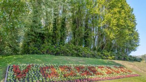 A landscaped garden with a variety of colorful flowers and a grassy area. - Orchidee 002 - cozy app on ground floor by Interhome (De Haan)