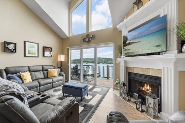 TV, fireplace, table football