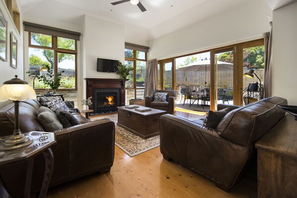 TV connectée, cheminée, lecteur de DVD