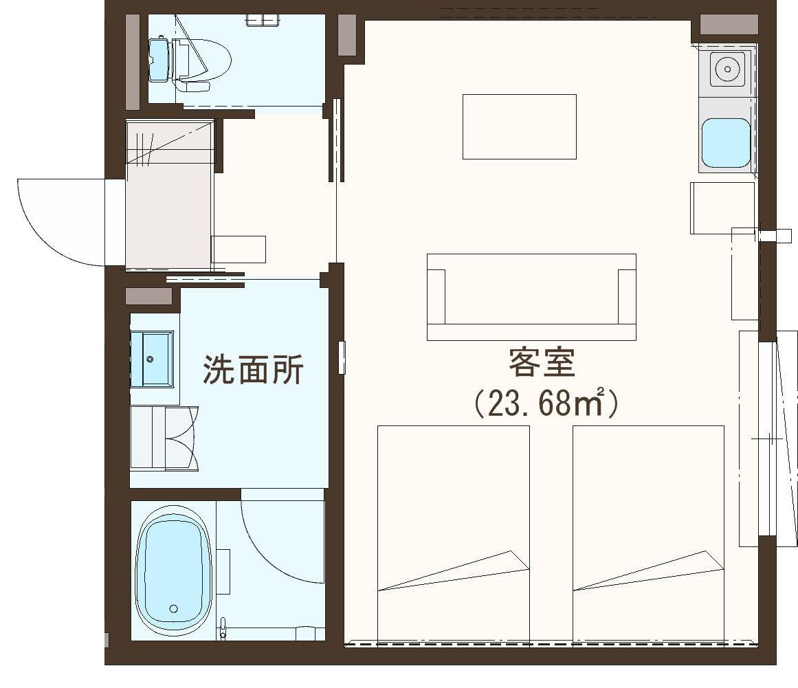 Plano de planta con un baño, inodoro, lavamanos y ducha. El baño tiene una superficie indicada de 23,68m².
