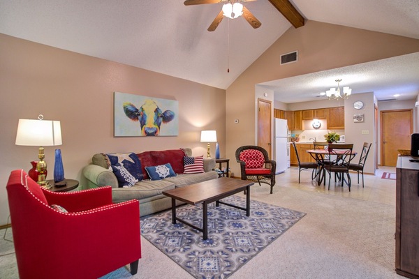 Open concept with lofted ceilings.