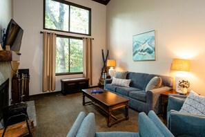 Smart TV, fireplace, video games, books