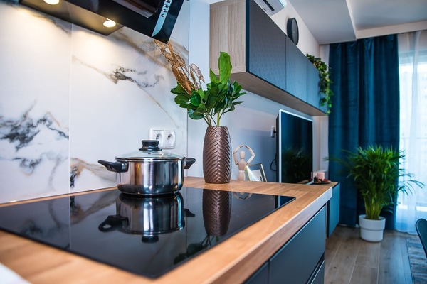 Design Apartment | Private kitchen | Fridge, microwave, stovetop, dishwasher