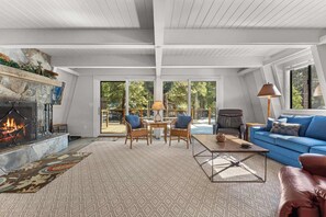 TV, fireplace, DVD player, table football - Chalet with Large Deck, Ping Pong Table, Spacious Bunk Room (Carnelian Bay)