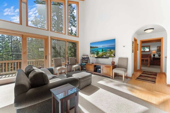 Smart TV, fireplace, DVD player, books