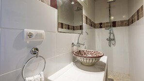 Combined shower/tub, hair dryer