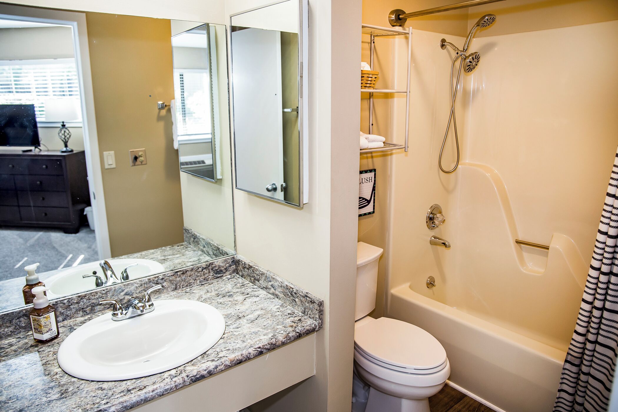 Bathtub, hair dryer, towels