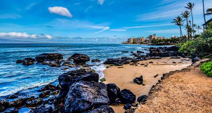 Ground-floor, tropical-themed condo with full Kitchen & furnished patio