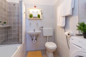 Family House, Multiple Beds, Sea Facing (Beachfront House Nada) | Bathroom | Combined shower/bathtub, hair dryer, towels, soap - Beachfront House Nada (Karlobag)