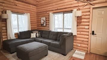 Smart TV, fireplace, DVD player, books