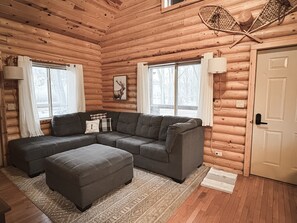 Smart TV, fireplace, DVD player, books