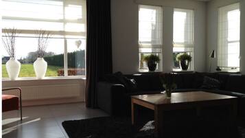 Smart TV, DVD player, books, music library