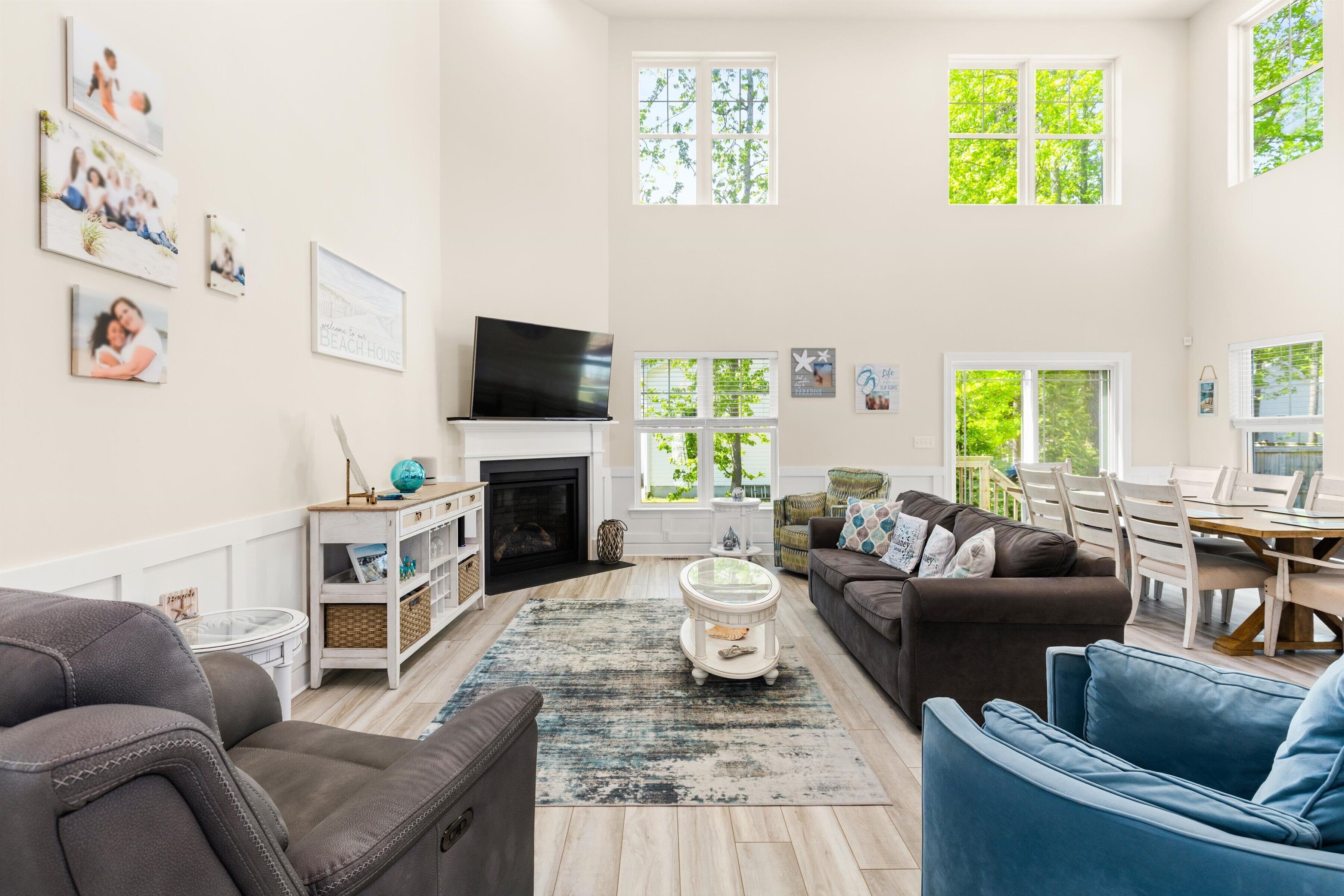 Smart TV, fireplace, video games, DVD player