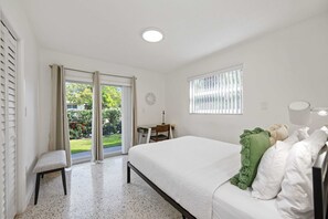 2 bedrooms, desk, laptop workspace, iron/ironing board