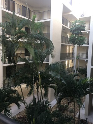 Experience the tropical ambiance of this modern building, surrounded by palm trees and offering stunning views from its various balconies.