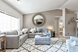 Luxury House | Living area | 60-inch Smart TV with digital channels, TV, fireplace