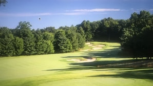 A golf course with sand bunkers and trees. - Cozy Cottage on Baptist Lake Just North of G.R. (Sand Lake)