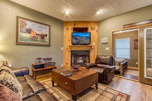 Smart-TV, Kamin, Bücher, Videothek