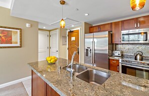 Fridge, microwave, oven, stovetop - Maui Resort Rentals: Honua Kai Hokulani 232 -  1BR Suite w/ West Maui Mountain Views (Lahaina)