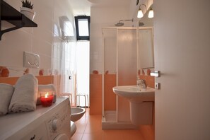 Douche, séchoir à cheveux, bidet, serviettes fournies