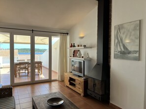 TV, fireplace
