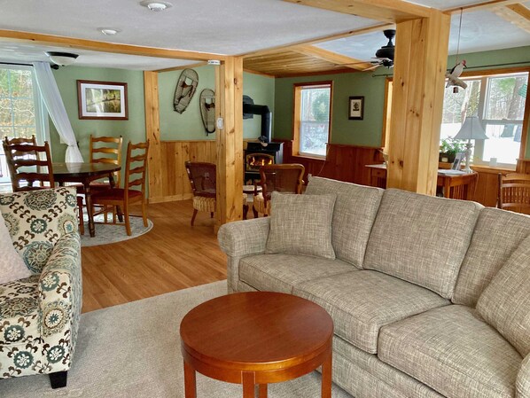 Smart TV, fireplace, DVD player, books