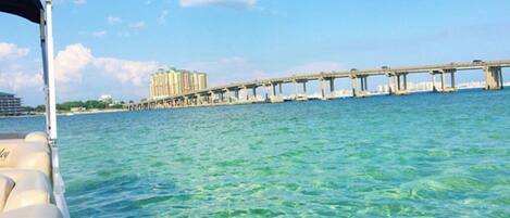 Crab Island looking towards Destin Bridge and the Emerald Grand