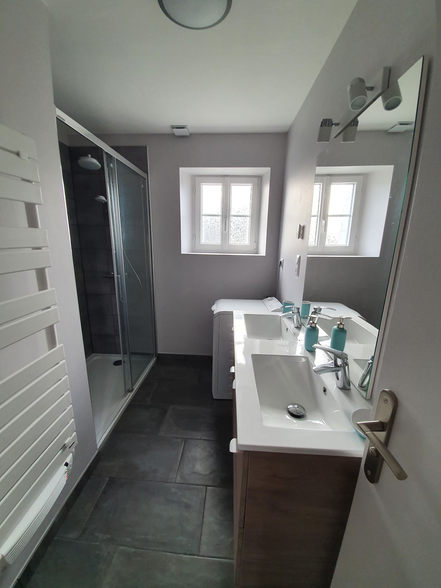 Shower, hair dryer, toilet paper