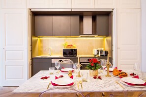 Luxury Apartment | Private kitchen | Full-sized fridge, oven, dishwasher, toaster
