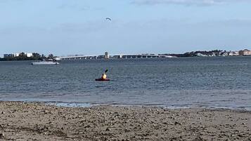 Nær stranden og strandhåndklær