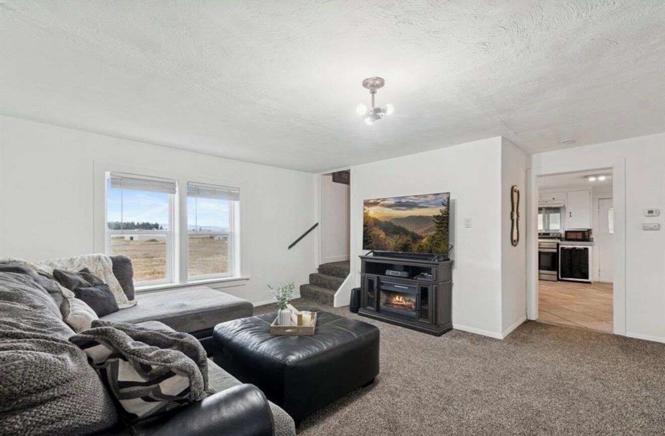 TV connectée, cheminée, livres, vidéothèque