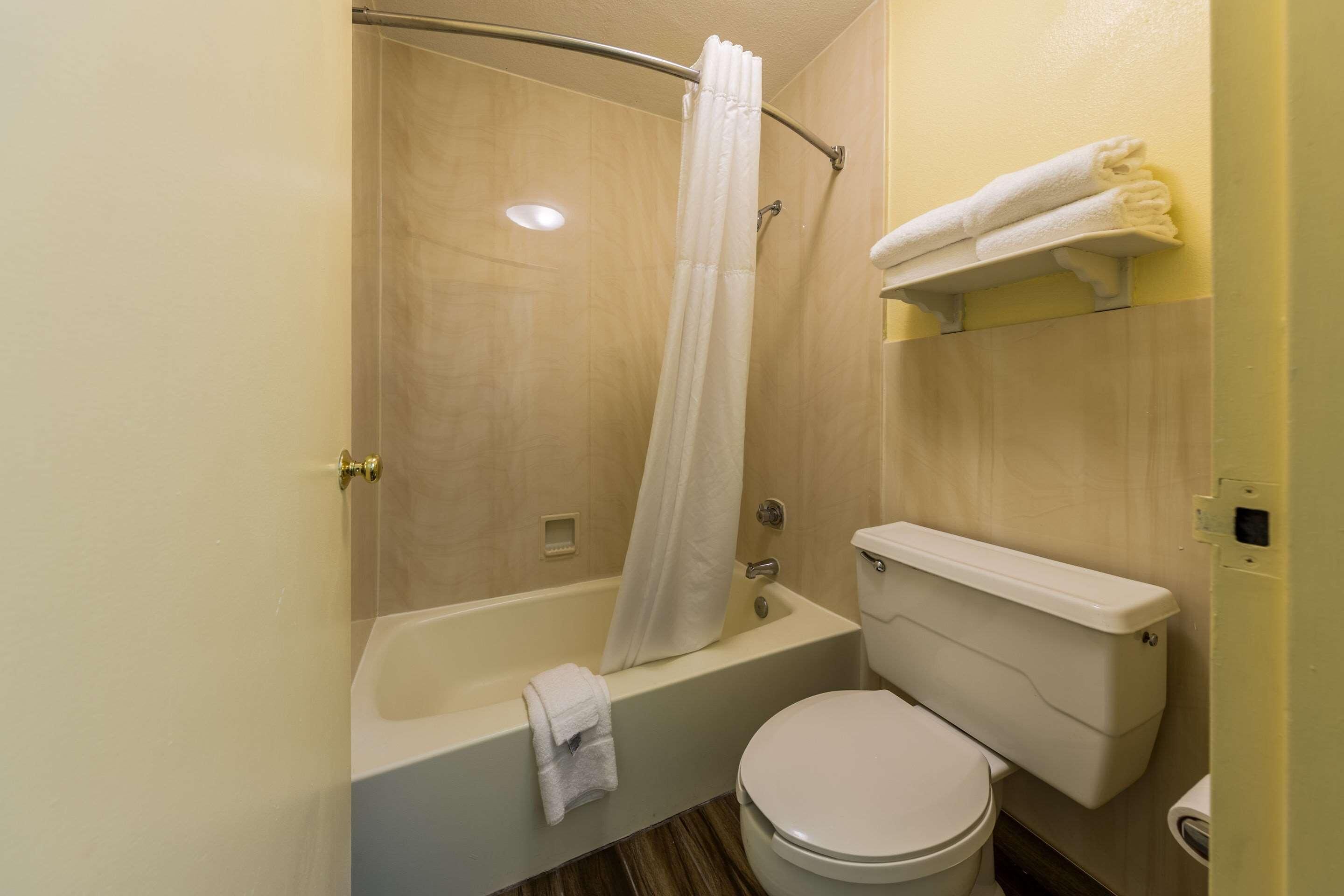 A bathroom with a bathtub, toilet, and a shower curtain.